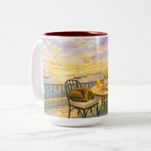 Caneca De Café Em Dois Tons Murmurios de Sage Selva Marinha Vintage
