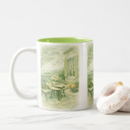 Caneca De Café Em Dois Tons Murmurios de Sage Selva Marinha Vintage