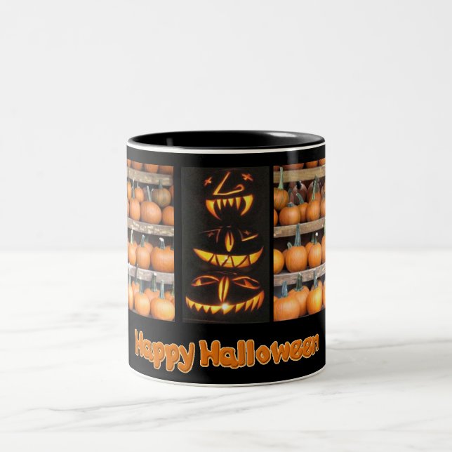 Caneca De Café Em Dois Tons Muro de Abóbora do Halloween (Centro)