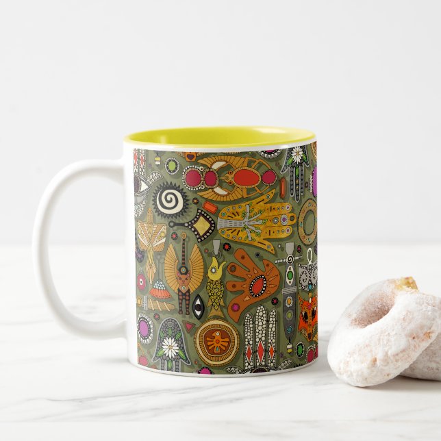 Caneca De Café Em Dois Tons musgo talismã (Com Donut)