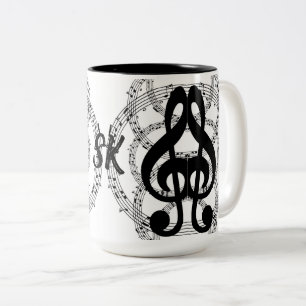 Caneca De Café Em Dois Tons Música 2 de Imagem de Espelho Preto e Branco Monog