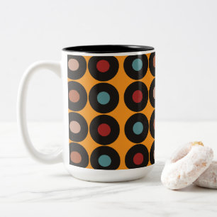 Caneca De Café Em Dois Tons Música de Vinil Retro 