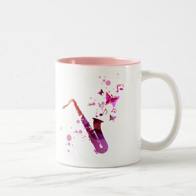 Caneca De Café Em Dois Tons Música e borboletas bonitinhas saxofônicas (Direita)