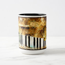 Caneca De Café Em Dois Tons Música e Notas para Piano Elegante