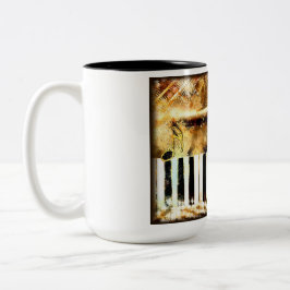 Caneca De Café Em Dois Tons Música e Notas para Piano Elegante