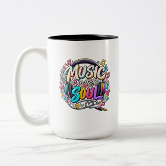 Caneca De Café Em Dois Tons Música na Minha Alma – Fones de Ouvido Coloridos e