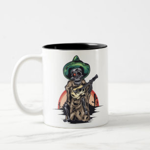 Caneca De Café Em Dois Tons Músico do esqueleto mexicano
