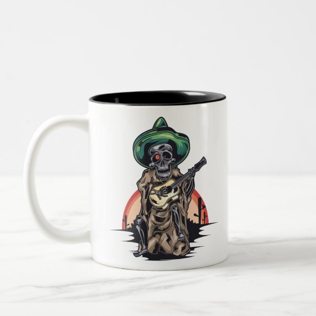 Caneca De Café Em Dois Tons Músico do esqueleto mexicano (Esquerda)
