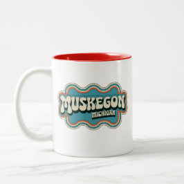 Caneca De Café Em Dois Tons Muskegon Michigan 70s Retro Vintage Coffee Mug