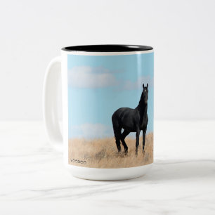 Caneca De Café Em Dois Tons Mustang Wild Black Stallion and Cloud BeverageMug 