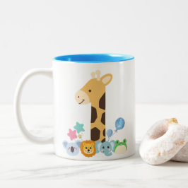 Caneca De Café Em Dois Tons My First Birthday. Giraffe and Happy Animals Desig