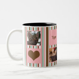 Caneca De Café Em Dois Tons Nº 1 Cat Mãe Foto Colagem Neapolitana Stripe