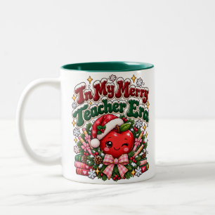 Caneca De Café Em Dois Tons Na Minha Alegre Era de Professora Natal Maçã Perso
