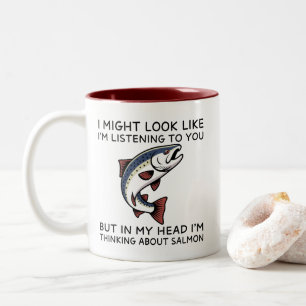 Caneca De Café Em Dois Tons Na Minha Cabeça Estou Pensando em Salmão Divertido