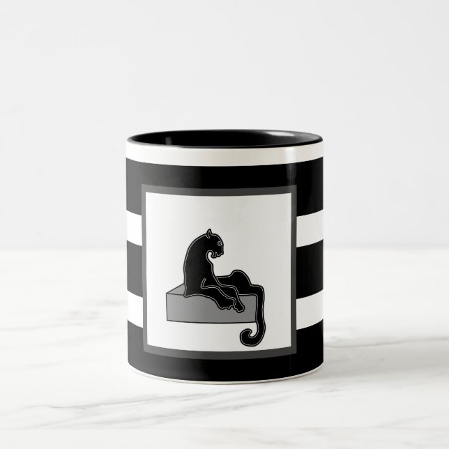 Caneca De Café Em Dois Tons Na moda Black Panther Cat White Modern (Centro)