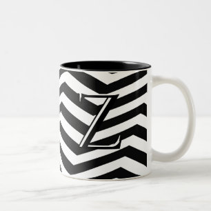 Caneca De Café Em Dois Tons Na moda Black White Chevron Stripe Monograma Perso
