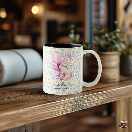 Caneca De Café Em Dois Tons Na moda Boho Chic Floral Monograma Mug - E