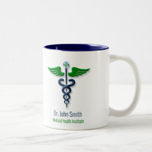 Caneca De Café Em Dois Tons Na moda Médica Caduceus Green Wings Cross Blue