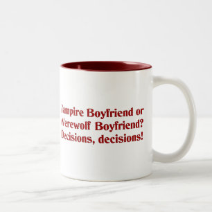 Caneca De Café Em Dois Tons Namorado de vampiro ou Namorado de lobisomem
