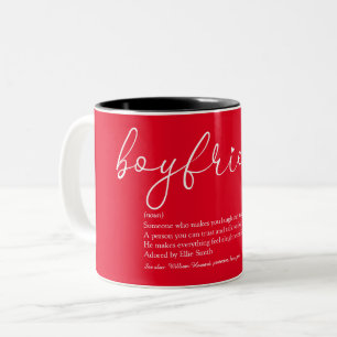Caneca De Café Em Dois Tons Namorado Elegante Script Love Heart Red
