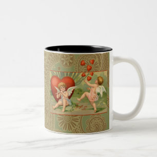 Caneca De Café Em Dois Tons Namorados Cupidos Adoram Vintagem Antiquada