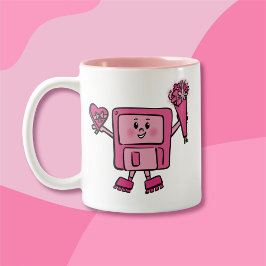 Caneca De Café Em Dois Tons Namorados de disquete com código de amor binário
