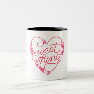 Caneca De Café Em Dois Tons Namorados de Letra Vermelha rosa-branca