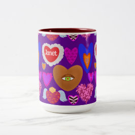Caneca De Café Em Dois Tons Namorados de vários corações coloridos