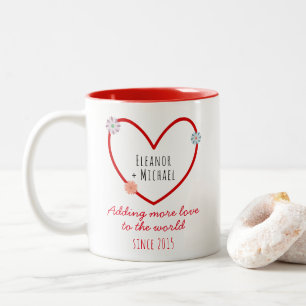Caneca De Café Em Dois Tons Namorados do Casal de Coração Bonito Casamento de 