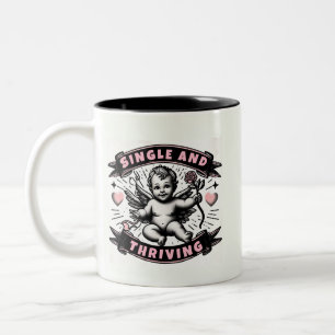 Caneca De Café Em Dois Tons Namorados engraçados, Solteiro e cupido próspero