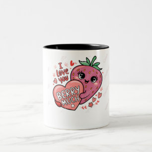 Caneca De Café Em Dois Tons namorados feliz amor de morango Mug