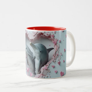 Caneca De Café Em Dois Tons Namorados Mãe e Bebês Golfinhos 3D Mola