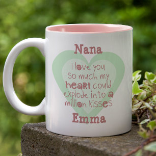 Caneca De Café Em Dois Tons Nana eu amo você tanto Verde-Mint Amor Coração
