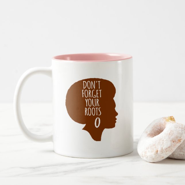 Caneca De Café Em Dois Tons Não Esqueça suas Raízes-Afro-Americano  (Com Donut)