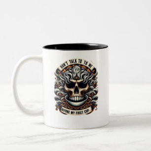 Caneca De Café Em Dois Tons Não fale comigo antes do café Skull Mug - Engraçad