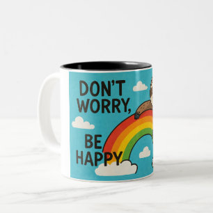 Caneca De Café Em Dois Tons Não se preocupe, seja feliz - belo preguiçoso no R