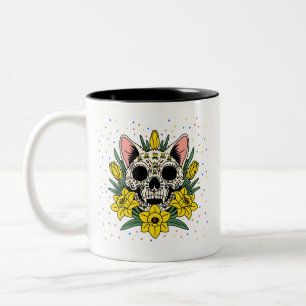 Caneca De Café Em Dois Tons Narciso de Março & Caveira de Gato