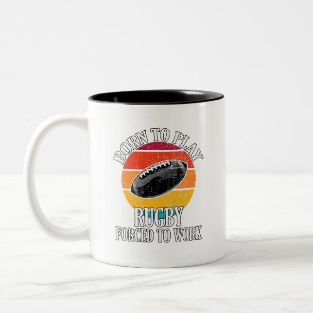Caneca De Café Em Dois Tons Nascer A Jogar Rugby Forçado A Funcionar (Esquerda)