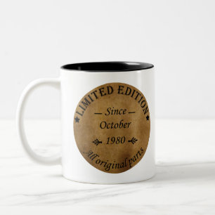 Caneca De Café Em Dois Tons Nascido em outubro de 1980 aniversário vintage