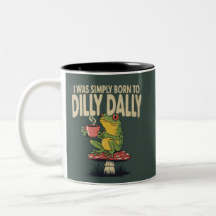 Caneca De Café Em Dois Tons Nascido para Dilly Dally Vintage Frog Engraçado Re