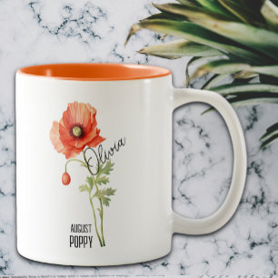 Caneca De Café Em Dois Tons Nascimento do Flor Mês Agosto Nome da Poppy