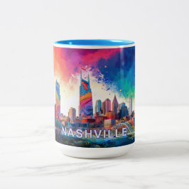 Caneca De Café Em Dois Tons Nashville Skyline Urban Street Art