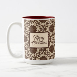Caneca De Café Em Dois Tons Natais vintages, folhas e bagas