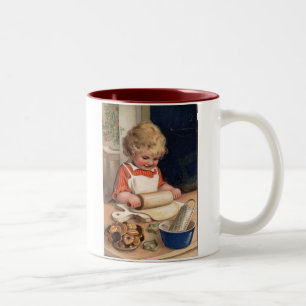 Caneca De Café Em Dois Tons Natais vintages - Garotas cozinhando