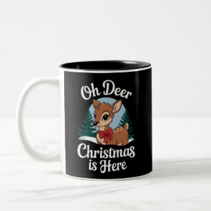 Caneca De Café Em Dois Tons Natais vintages Reindeer Oh Deer Christmas Aqui