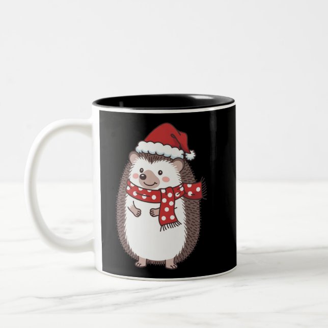 Caneca De Café Em Dois Tons Natal adorável do ouriço-cacheiro das festas (Esquerda)