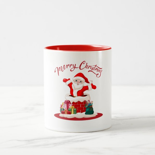 Caneca De Café Em Dois Tons Natal Alegre Branco Moderno (Centro)