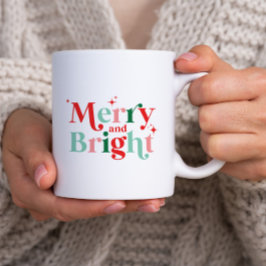 Caneca De Café Em Dois Tons natal alegre e brilhante fonte moderna rosa vermel