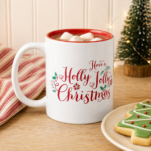 Caneca De Café Em Dois Tons Natal Alegre e Feliz Vermelho Roteiro Feriado
