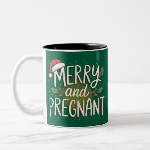 Caneca De Café Em Dois Tons Natal alegre e grávida Anúncio de gravidez